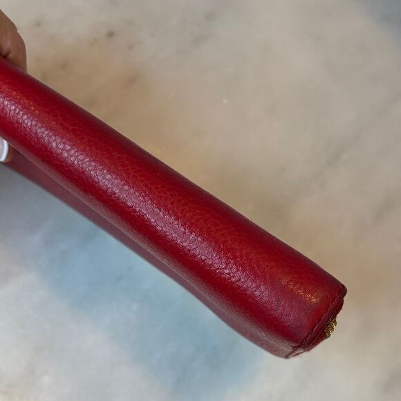 Michael Kors Wallet Leather Pebbled Red Jet Set Continental Full Zip Wallet - Picture 11 of 16